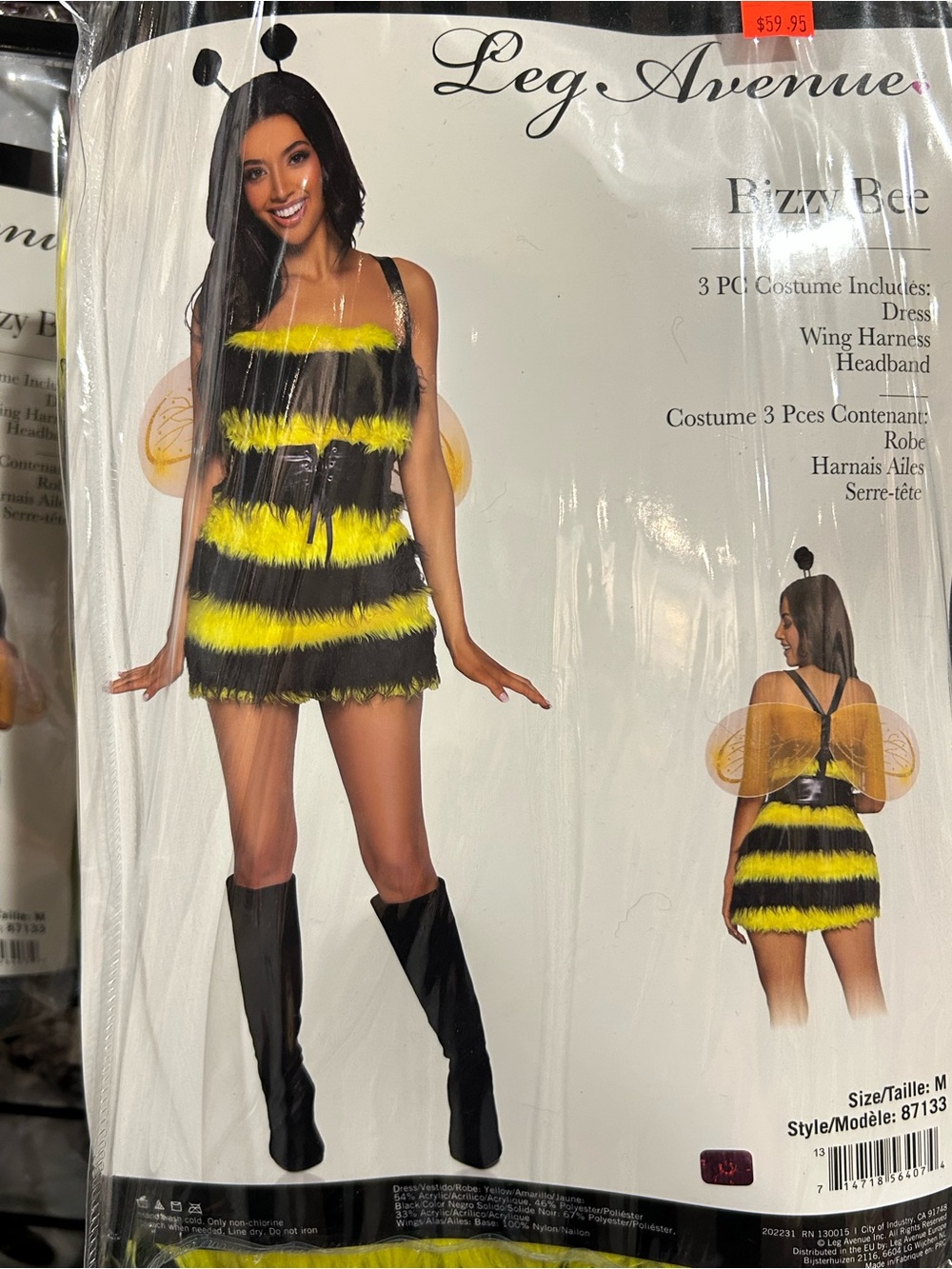 Leg Avenue Black and Yellow Fuzzy Bee Chemise Costume